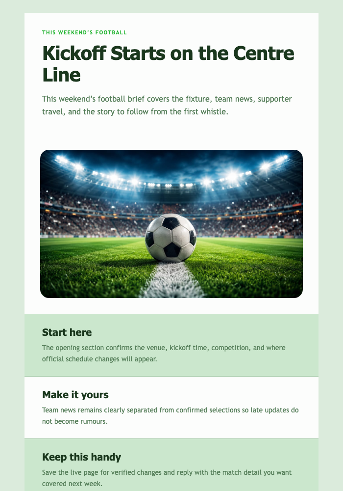 Kickoff Starts on the Centre Line email design preview