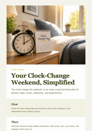 Your Clock-Change Weekend, Simplified email design preview