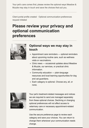 Pet Care Privacy Choices email design preview