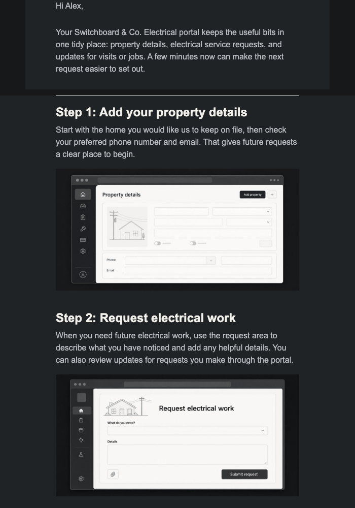 Customer Portal First Steps email design preview