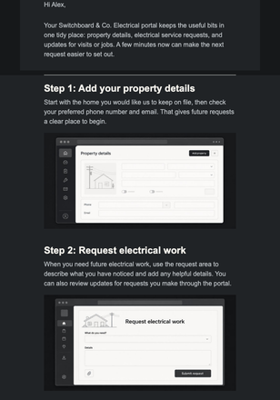 Customer Portal First Steps email design preview