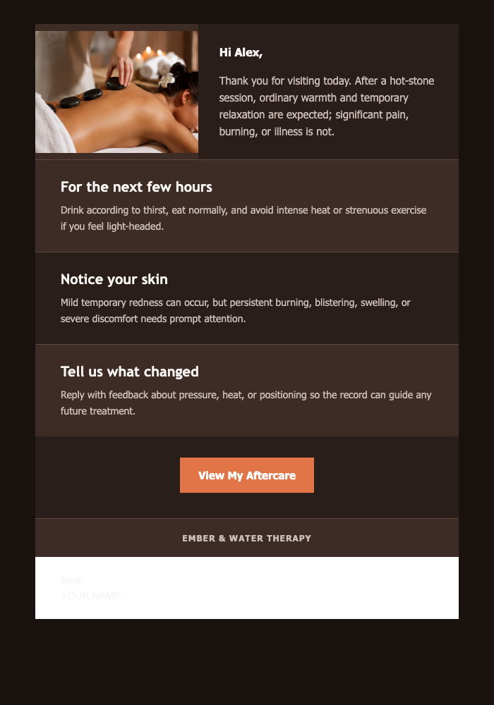 Your Hot-Stone Aftercare email design preview