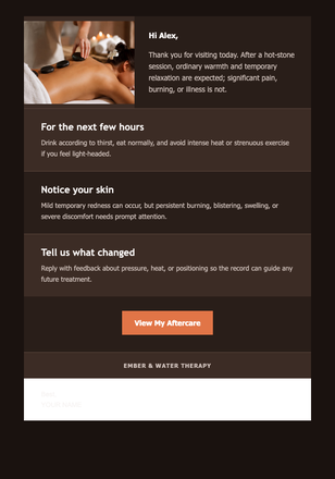 Your Hot-Stone Aftercare email design preview