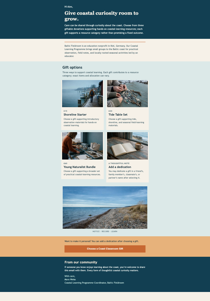 Coast Classroom Gifts email design preview