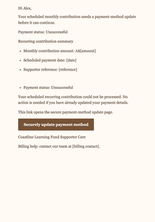 Recurring Contribution Payment Update email design preview