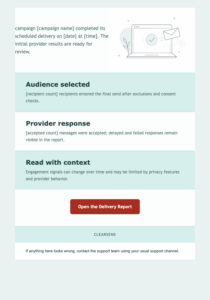 Message Delivered Confirmation email design preview