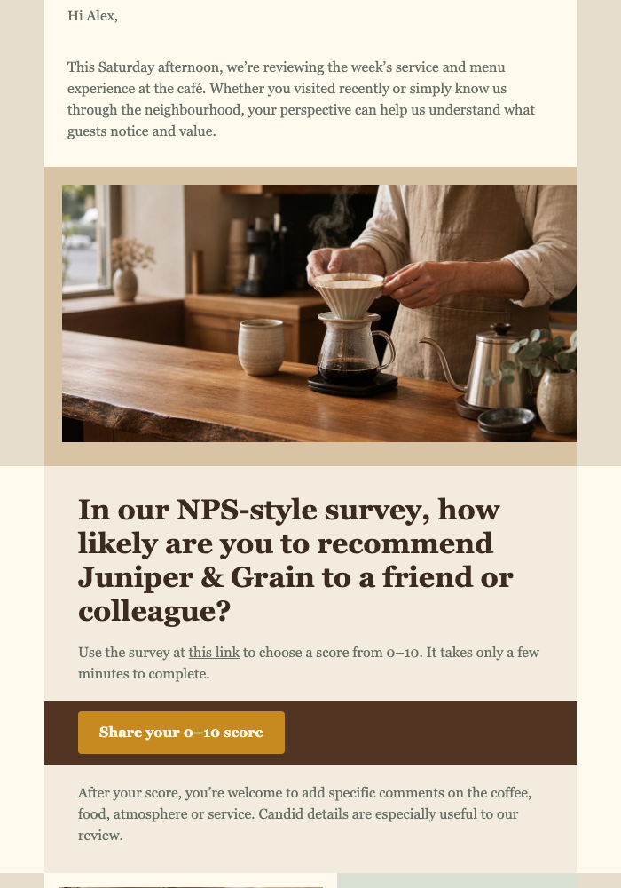 Café Guest Feedback Check-In email design preview