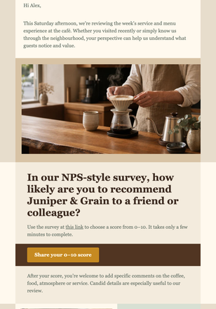 Café Guest Feedback Check-In email design preview