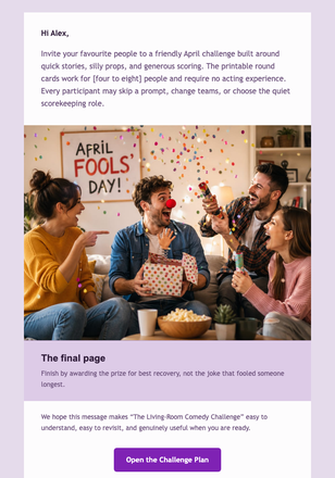 The Living-Room Comedy Challenge email design preview