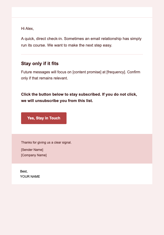 Respectful Goodbye — Clear email design preview