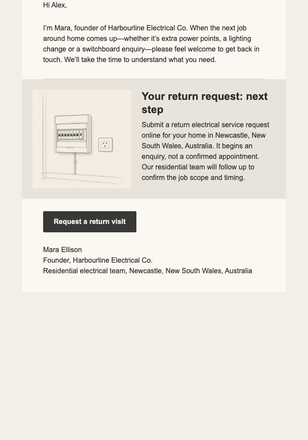 Return Service Check-In email design preview