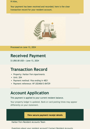 Resident Payment Receipt email design preview