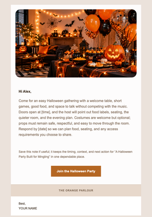 A Halloween Party Built for Mingling email design preview