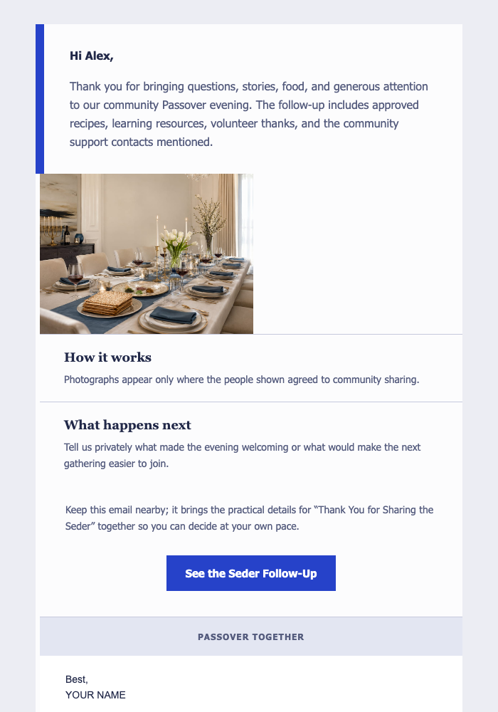 Thank You for Sharing the Seder email design preview
