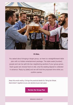 Bring the Whole Stammtisch email design preview