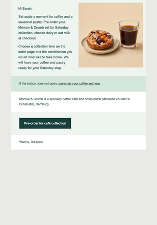 Saturday Coffee Set Pre-order email design preview