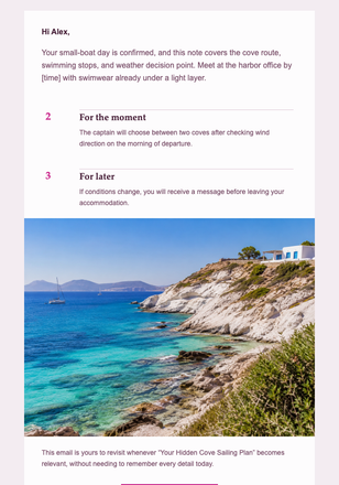 Your Hidden Cove Sailing Plan email design preview