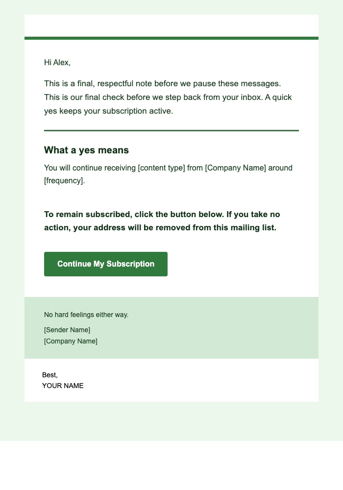 Final Confirmation — Final Note email design preview