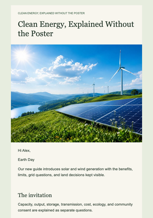 Clean Energy, Explained Without the Poster email design preview