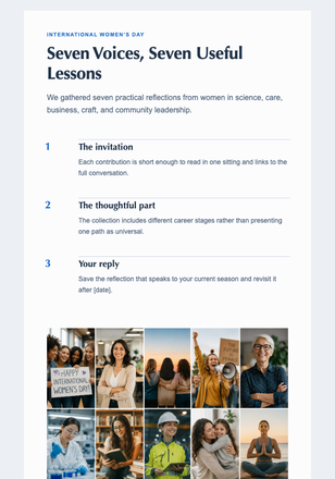 Seven Voices, Seven Useful Lessons email design preview