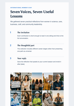 Seven Voices, Seven Useful Lessons email design preview