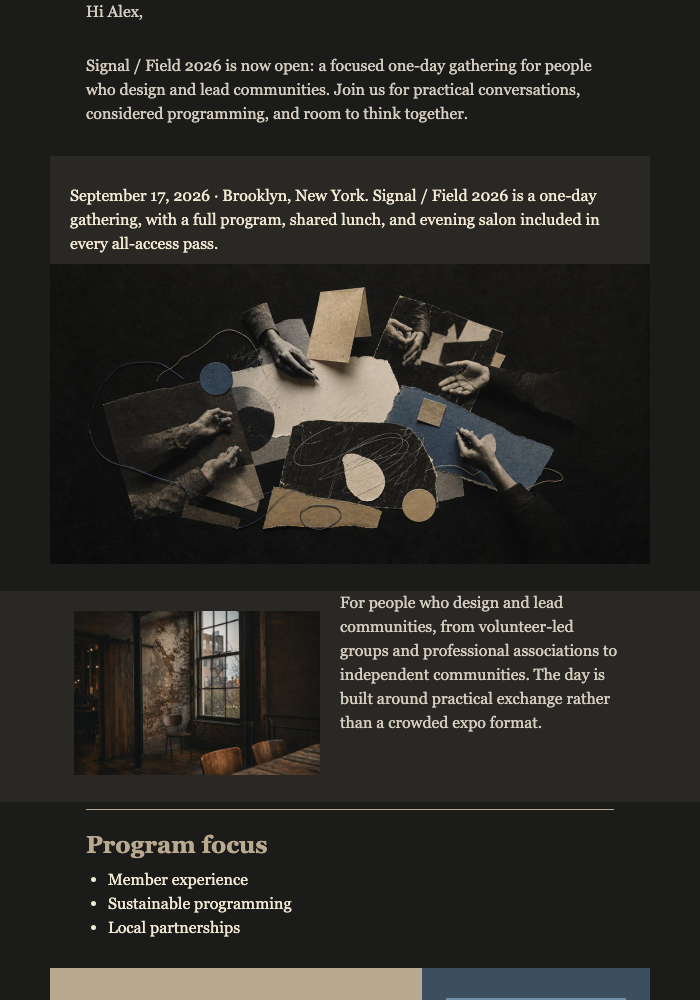 Conference Ticket Release email design preview