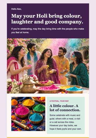 Holi Greetings email design preview