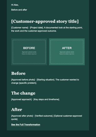 Customer Before-and-After Story email design preview