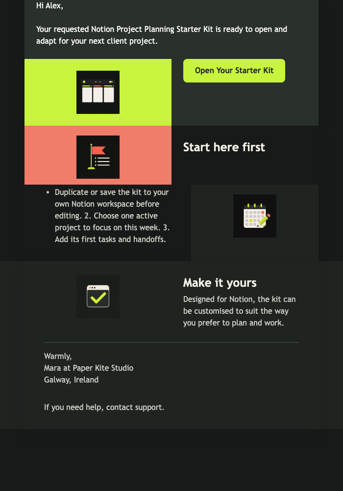 Notion Starter Kit Delivery email design preview