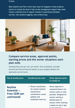 Keyline Care Plan Launch email design preview