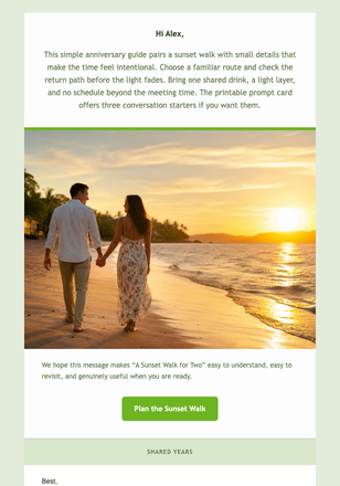 A Sunset Walk for Two email design preview