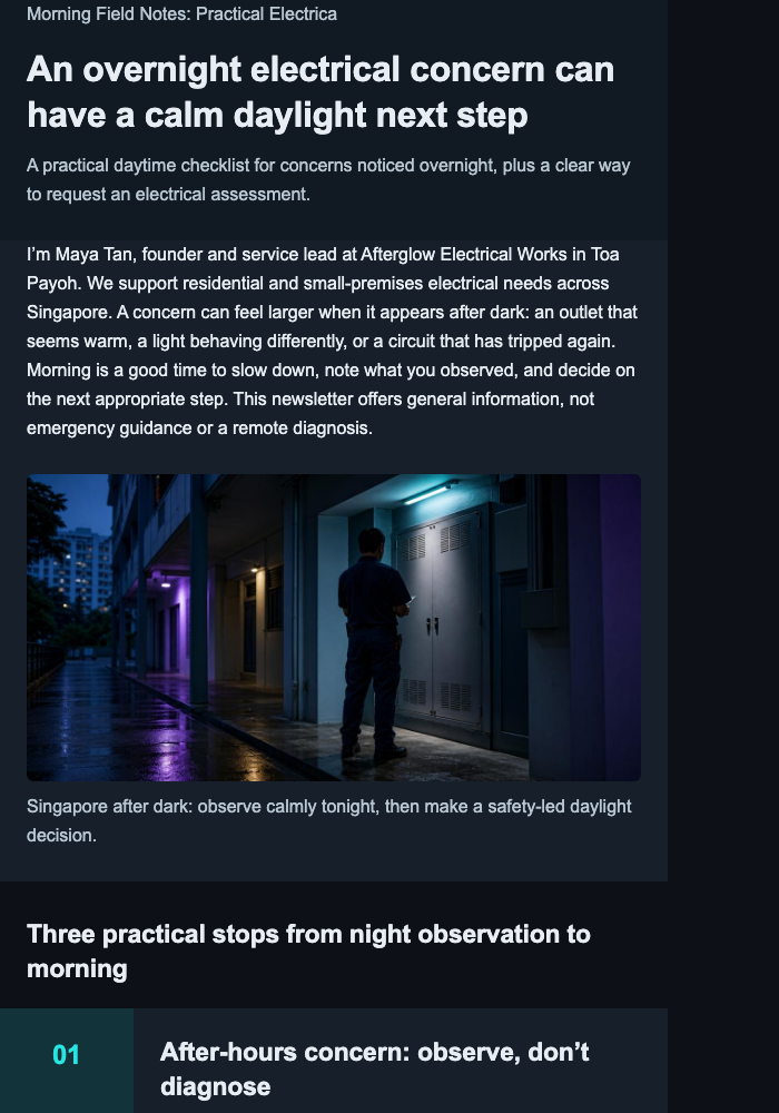 Daylight Electrical Care Notes email design preview
