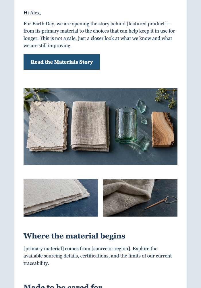Earth Day Materials Story email design preview