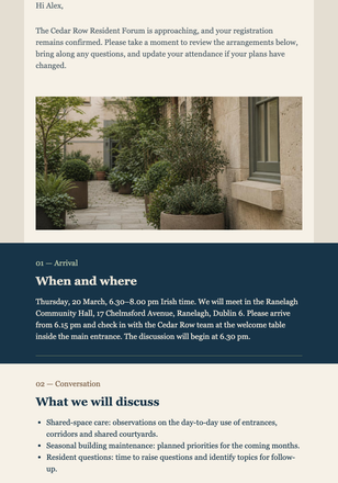 Resident Forum Reminder email design preview