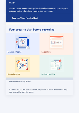 Video Planning Sheet Delivery email design preview
