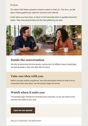 Sunday Field Notes Episode email design preview