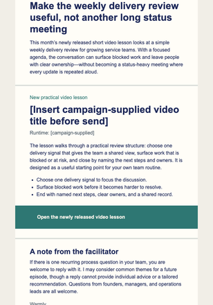 Monthly Operations Video Bulletin email design preview