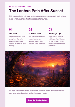 The Lantern Path After Sunset email design preview