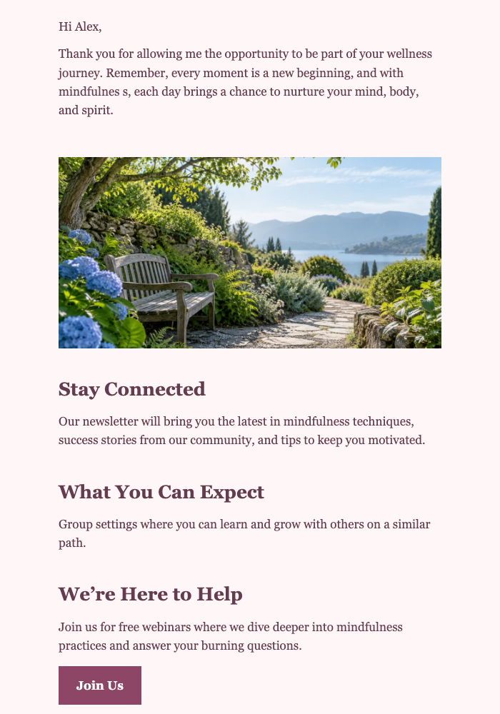 Welcome to Mindfulness Coach email design preview