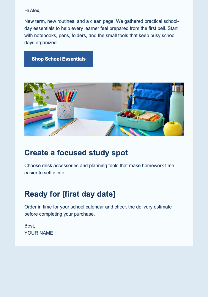 Back to School Ready email design preview