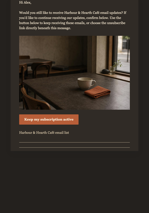 Keep Café Updates email design preview