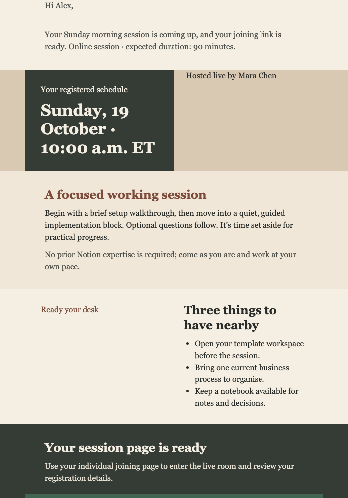Sunday Studio Sprint Reminder email design preview