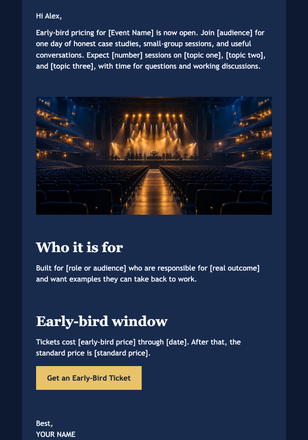 Event Early-Bird Ticket Sales email design preview