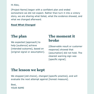 An Honest Failure Story email design preview