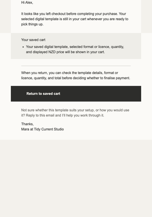 Saved Cart Check-In email design preview
