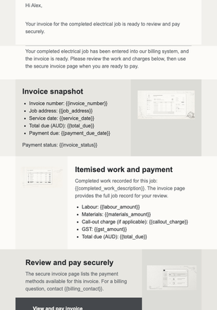 Electrical Invoice Ready email design preview