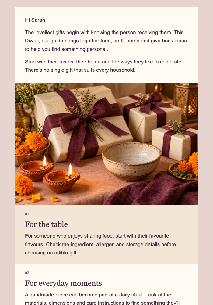 A Diwali Gift Chosen With Care email design preview