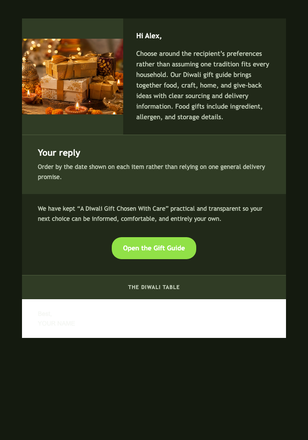 A Diwali Gift Chosen With Care email design preview