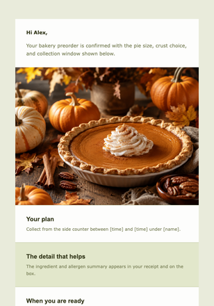 Your Pumpkin Pie Preorder email design preview