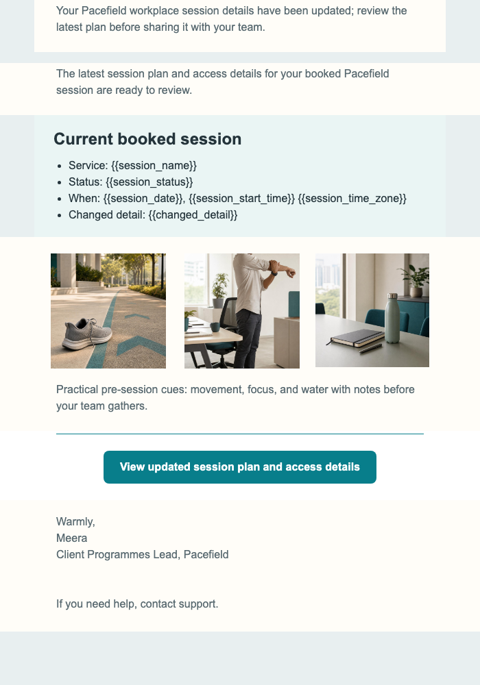 Session Plan Update email design preview